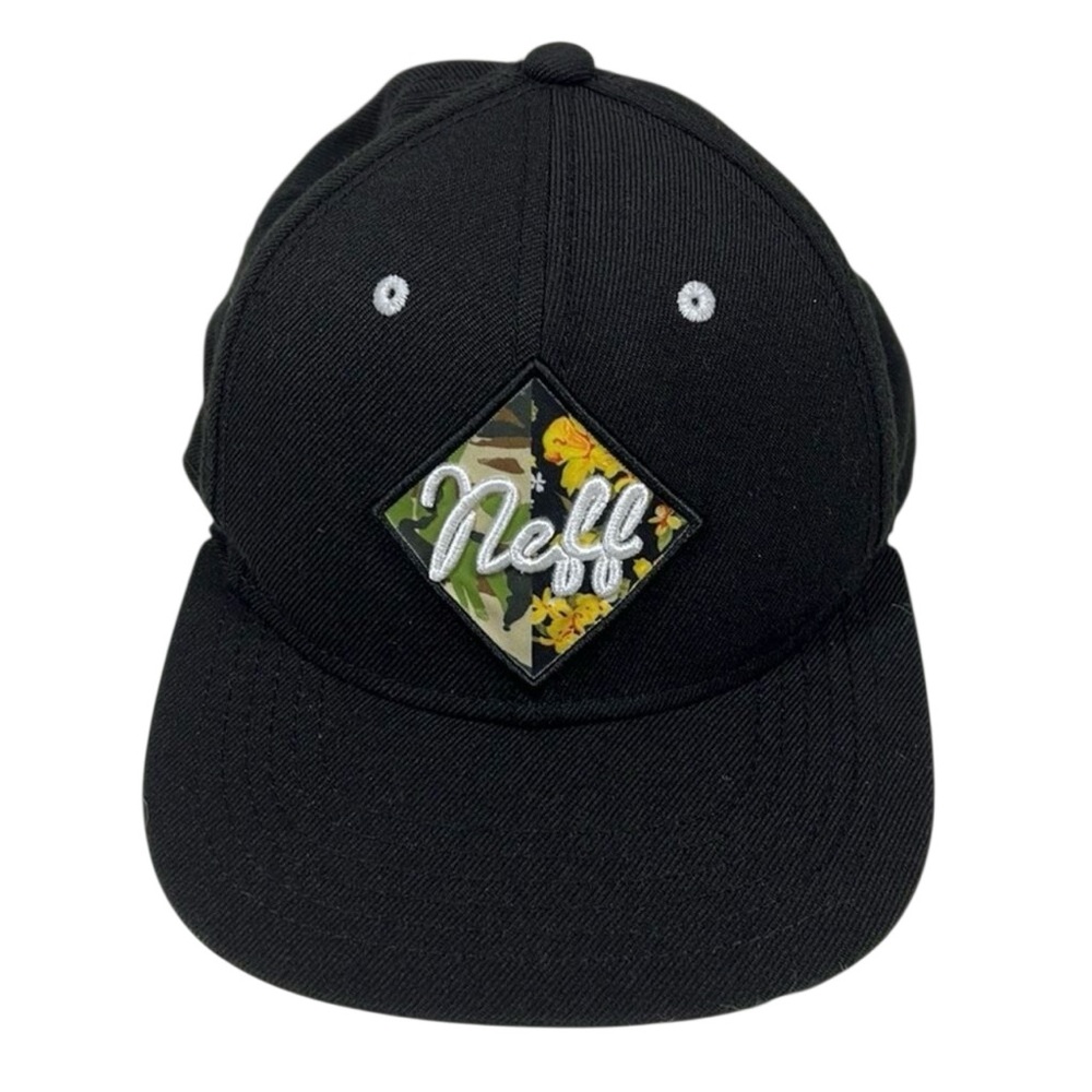 Neff Black Hat Camo Floral Patch Adjustable Snapback Cap Skate Streetwear